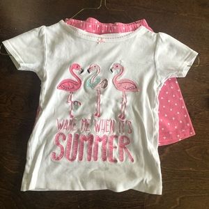 2 pc Carter’s 5T summer flamingo & hearts PJ set